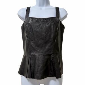 Bebe Womens Leather Peplum Fitted Tank Top Size M Black Zip Back Edgy Gothic Y2K